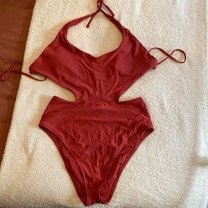 Red Aerie One piece halter bathing suit size M